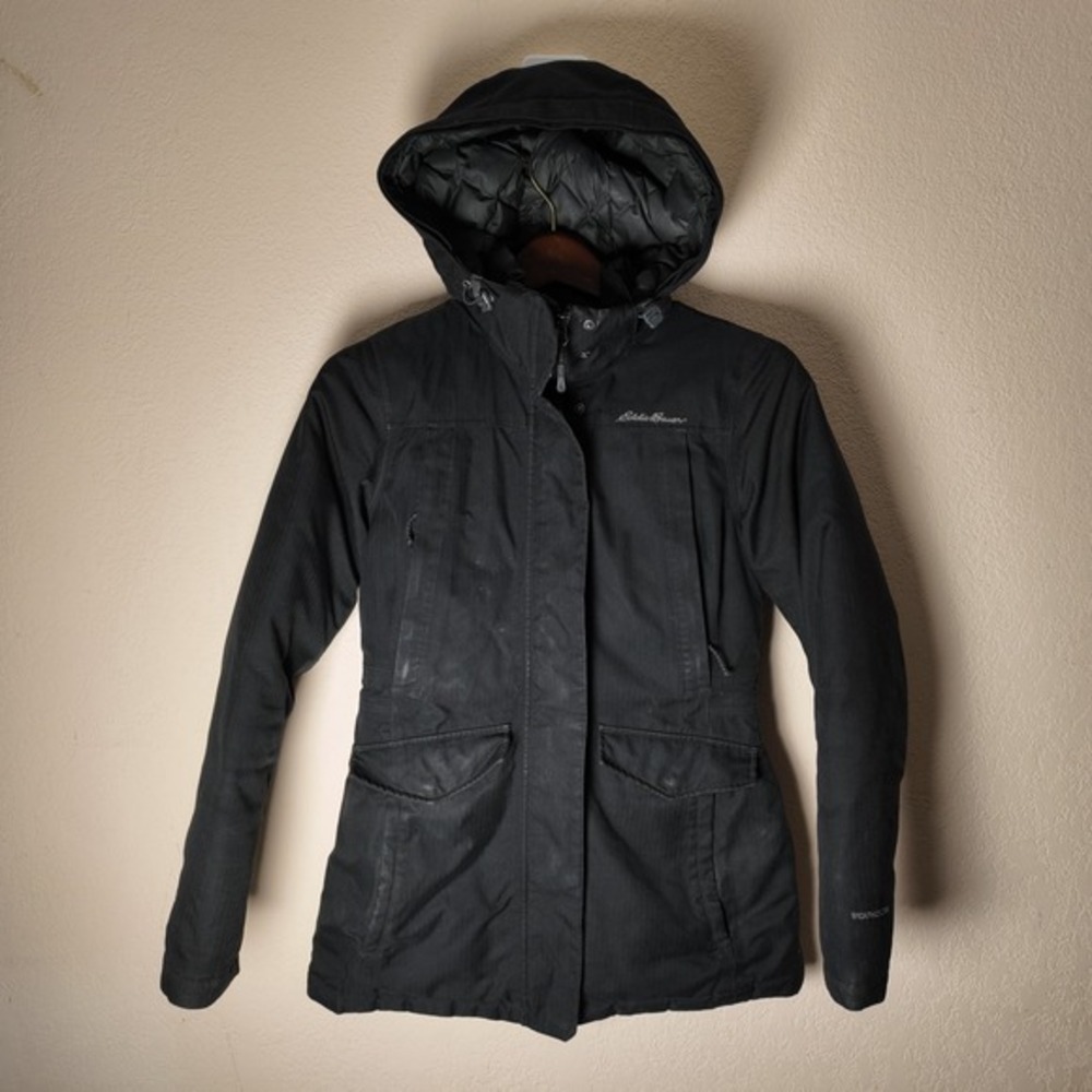 Eddie Bauer‎ Black WeatherEdge EB650 Premium Goose Down Parka Jacket Size XS